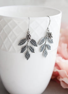 Silver Branch and Pine Cone Earrings