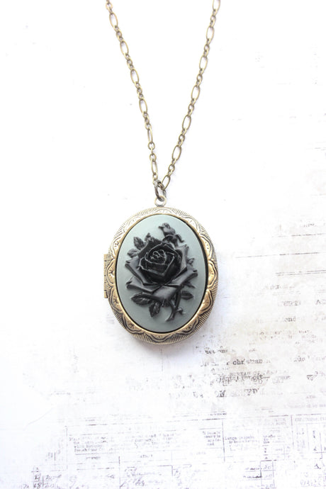 Black Rose Locket Necklace