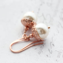 Load image into Gallery viewer, Rose Gold and Cream Pearl Acorn Earrings