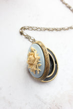 Load image into Gallery viewer, Large Rose Locket | Light Blue Rose Necklace