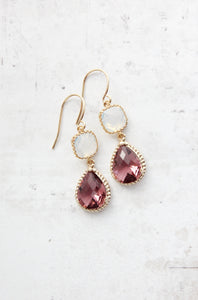 Dusty Plum  and Opal Glass Earrings