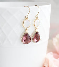 Load image into Gallery viewer, Dusty Plum  and Opal Glass Earrings