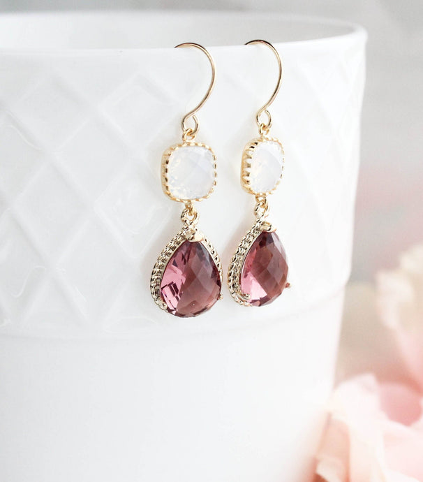 Dusty Plum  and Opal Glass Earrings