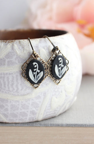 Lily of the Valley Earrings| Black Cameo Earrings