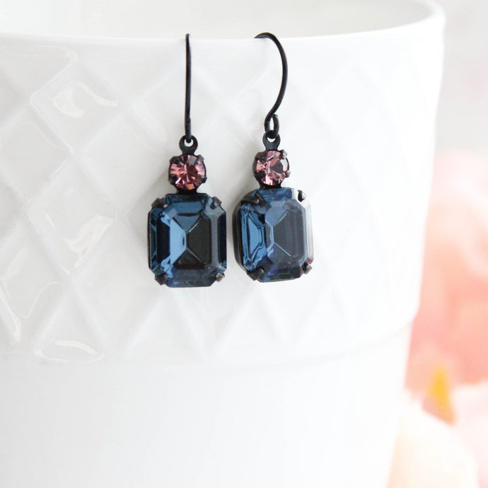 Midnight Blue Glass Earrings | Vintage Glass