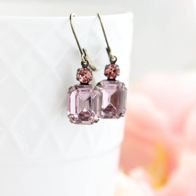 Dusty Rose Pink Glass Earrings | Vintage Glass