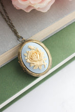 Load image into Gallery viewer, Large Rose Locket | Light Blue Rose Necklace