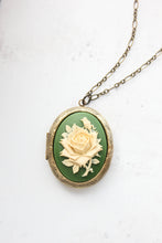 Load image into Gallery viewer, Green Rose Locket Necklace | Large Cameo Pendant