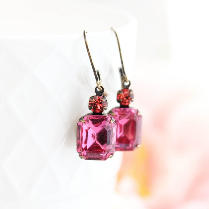 Deep Rose Pink Glass Earrings (4 Color Options)