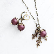 Load image into Gallery viewer, Acorn Necklace and Earrings | Blackberry Pearl