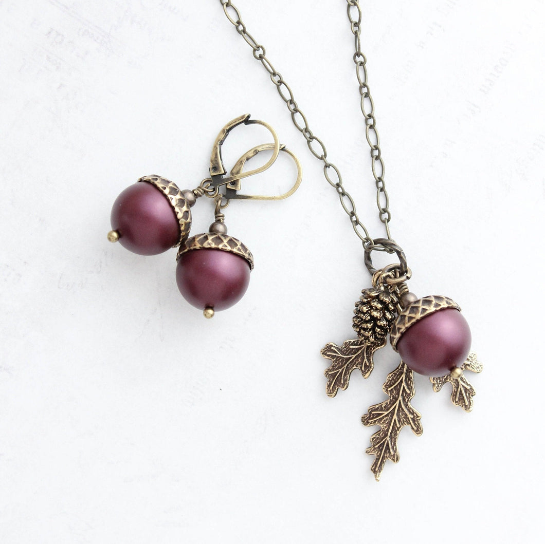 Acorn Necklace and Earrings | Blackberry Pearl