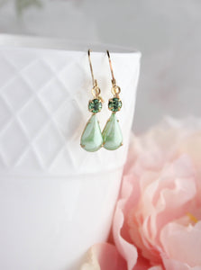 Green Glass Earrings | Vintage Glass