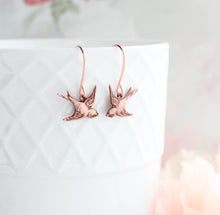 Load image into Gallery viewer, Rose Copper Flying Bird Earrings