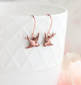 Rose Copper Flying Bird Earrings