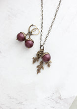 Load image into Gallery viewer, Acorn Necklace and Earrings | Blackberry Pearl