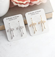 Load image into Gallery viewer, Crystal Bow Earrings | Silver Bow Earrings