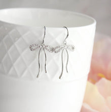 Load image into Gallery viewer, Crystal Bow Earrings | Silver Bow Earrings