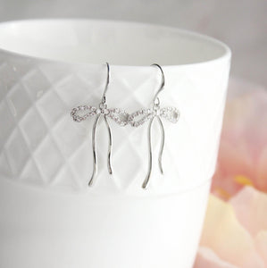 Crystal Bow Earrings | Silver Bow Earrings