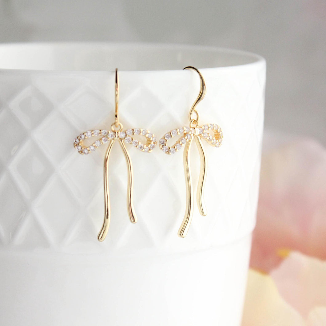 Crystal Bow Earrings | Silver Bow Earrings