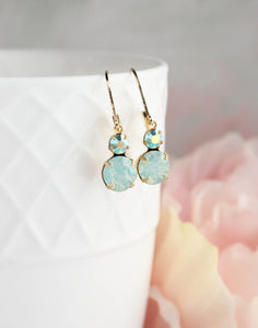 Little Drop Earrings | Chrysolite Opal Glass Jewel | Aqua Mint Glass