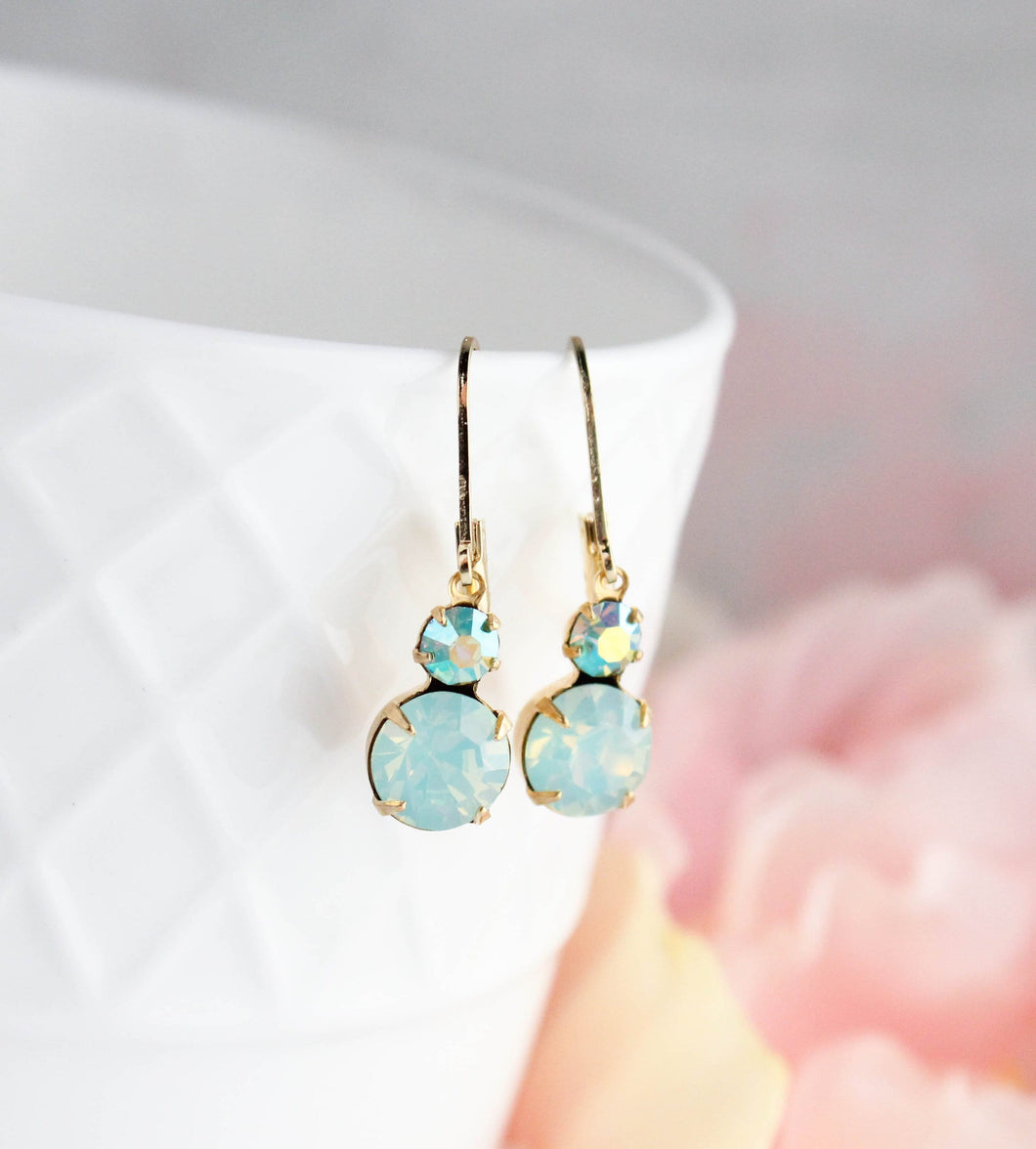 Little Drop Earrings | Chrysolite Opal Glass Jewel | Aqua Mint Glass