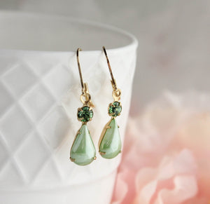 Green Glass Earrings | Vintage Glass