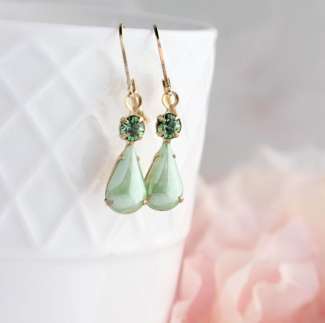 Green Glass Earrings | Vintage Glass