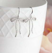 Load image into Gallery viewer, Crystal Bow Earrings | Silver Bow Earrings