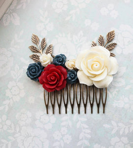 Bridal Hair Comb Big | Red and Navy Blue