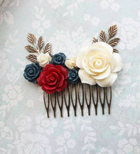 Load image into Gallery viewer, Bridal Hair Comb Big | Red and Navy Blue