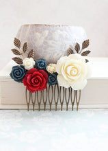 Load image into Gallery viewer, Bridal Hair Comb Big | Red and Navy Blue