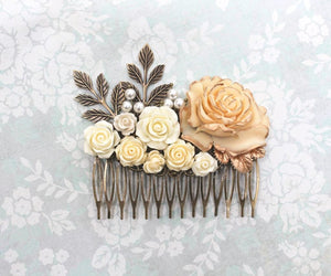 Big Bridal Hair Comb | Large Ivory Cream Rose