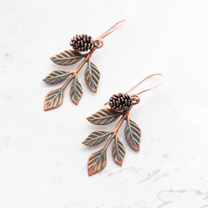 Branch and Pine Cone Earrings