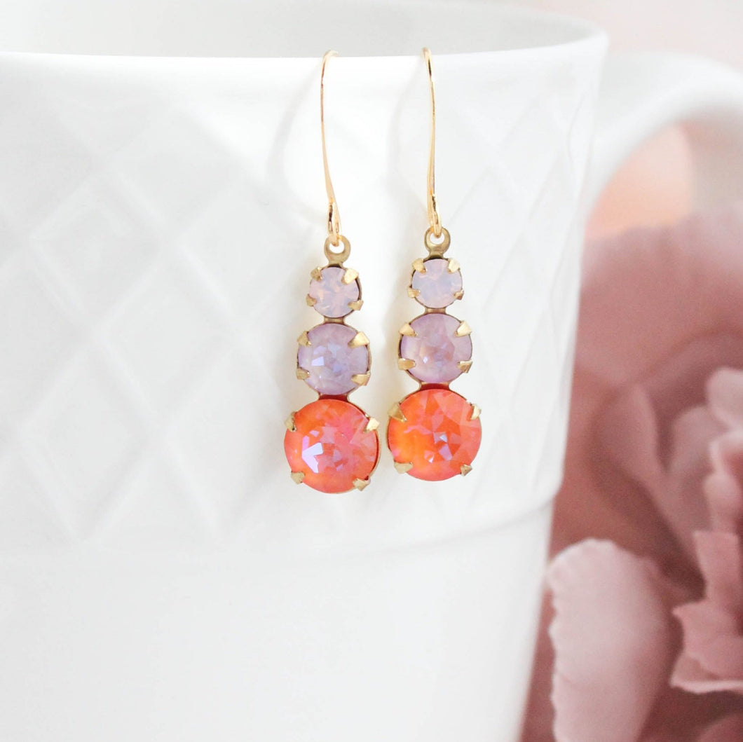 Three Jewel Drop - Burnt Orange and Lavender