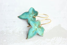 Load image into Gallery viewer, Verdigris Leaf Earrings