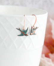 Load image into Gallery viewer, Small Bird Earrings - Copper Patina