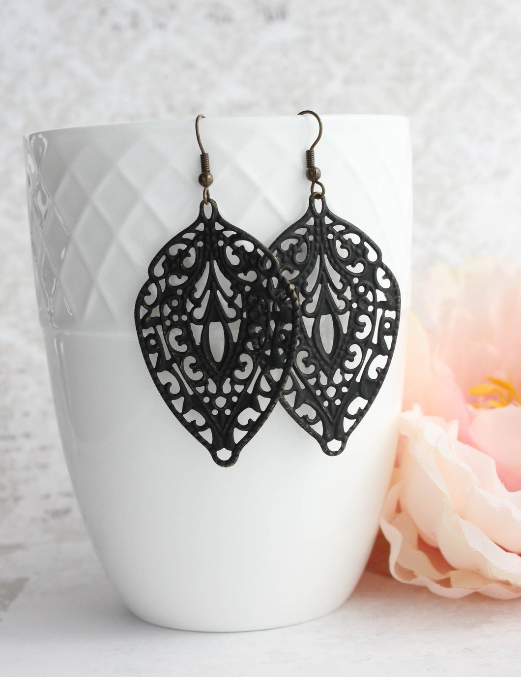 Big Filigree Earrings - Black