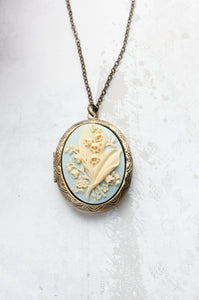 Lily of the Valley Cameo Locket - Blue