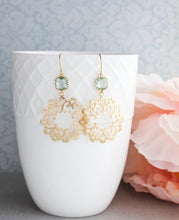 Load image into Gallery viewer, Gold Filigree Earrings - Aqua