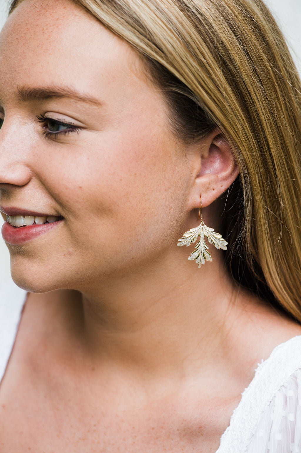 Gold Leaf Earrings - Shabby White Patina