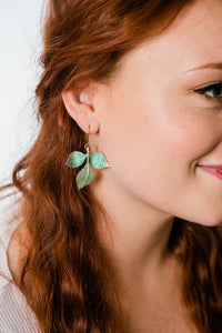 Three Leaf Branch Earrings - Verdigris Patina