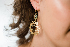 Gold Filigree Earrings - Aqua