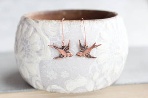 Flying Bird Earrings - Antiqued Copper