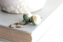 Load image into Gallery viewer, Pearl Acorn Earrings - Patina