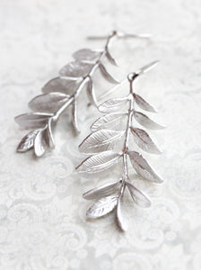 Leafy Branch Earrings - Matte Silver Rhodium