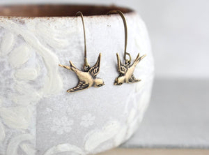 Small Bird Earrings - Gold Brass