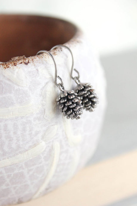 Rustic Silver Pinecone Earrings