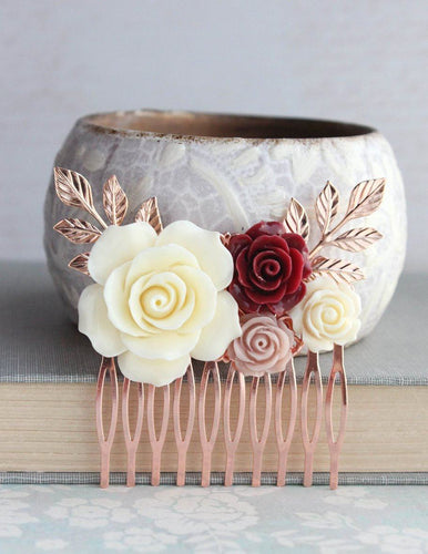 Rose Gold Floral Comb - C1047