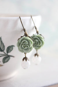 Sage Green Rose Earrings