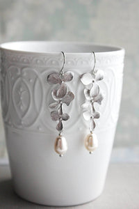 Cascading Orchid Earrings - Silver Rhodium